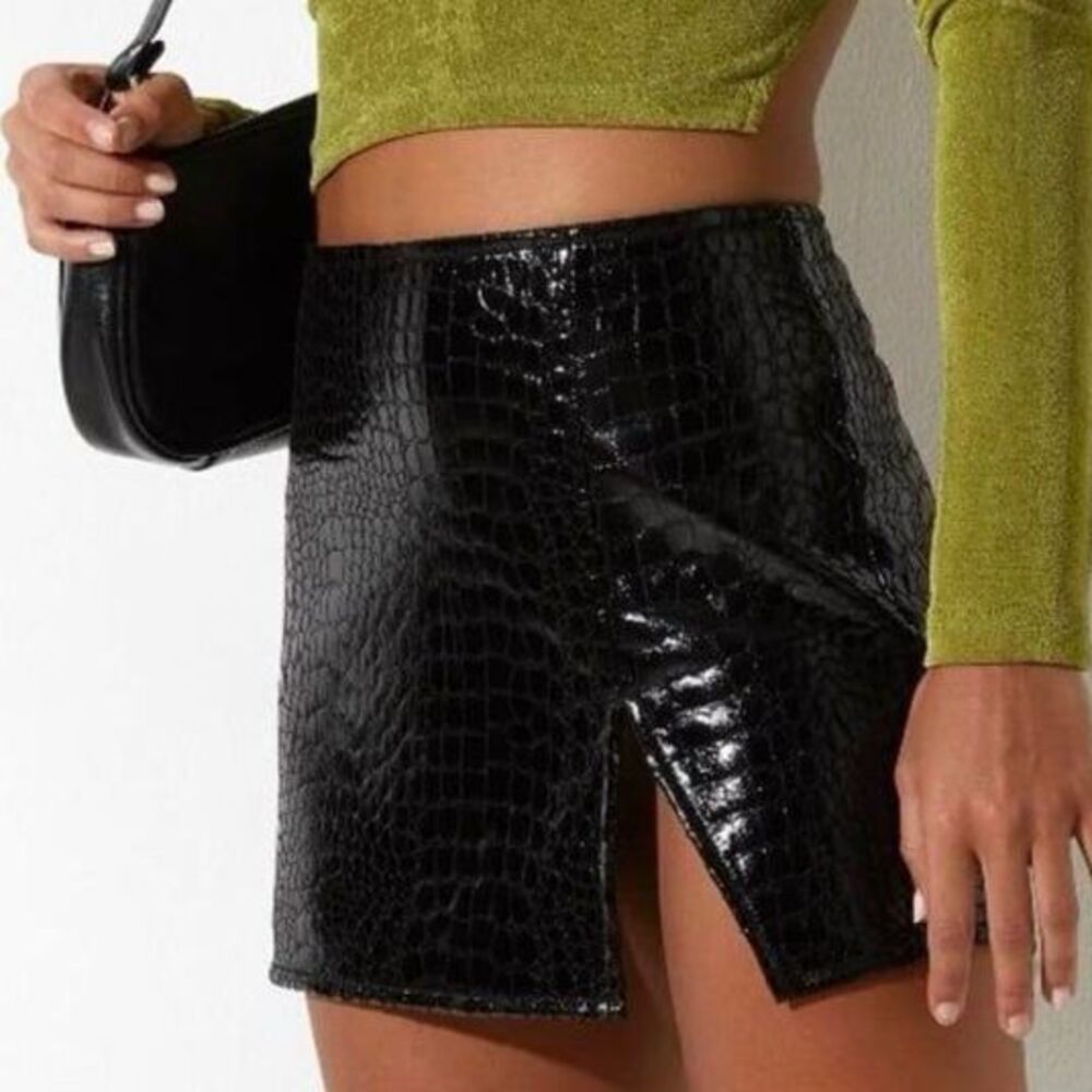 Motel Rocks Pelma Faux Croc Leather Thigh Slit Mini Skirt Size S